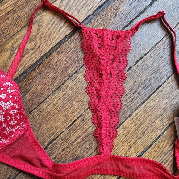Women's 32A XHILARATION red lace underwire lined front claps racerback bra - Picture 4 of 6